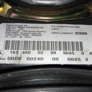 Подушка безопасности Mercedes M-Class W163 '2000-2005 вод. 2 разъема 4 спицы 9045 A1634600298